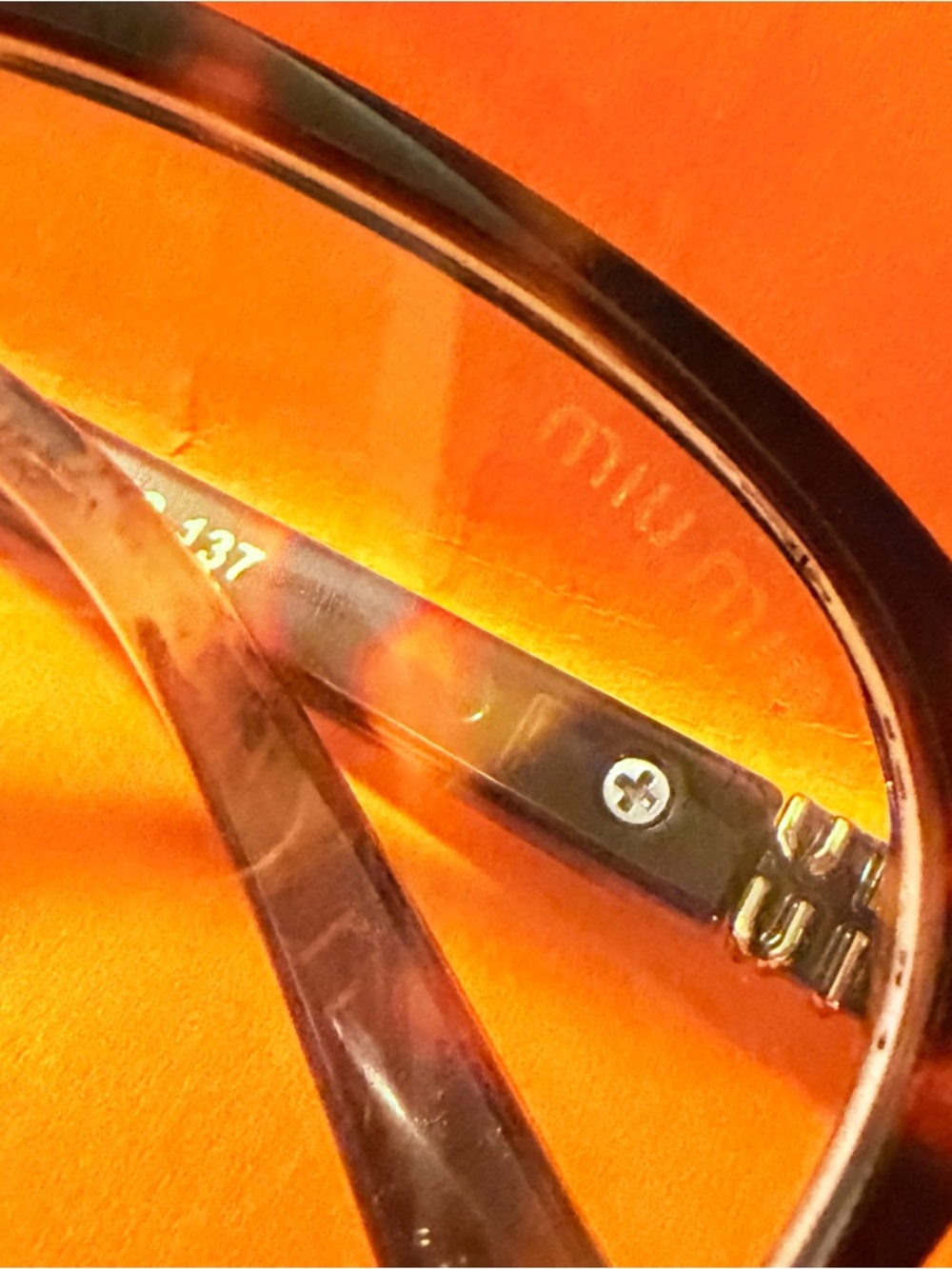 Miu Miu Orange and Gold Eyewear Temple Detail ~NON PRESCRIPTION LENS - Picture 6 of 6